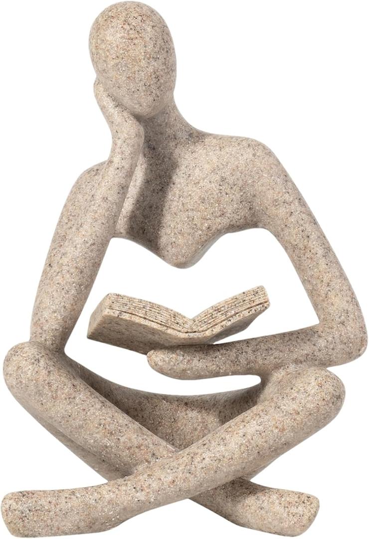 Bookshelf Decor, Coffee Table Decor, Library Decor Sculptures - Abstract Thinker Statue, Resin Modern Art Sculptures for Living Room, Office Desk,Home Decor (Beige)