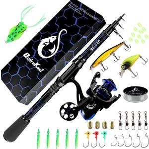 Fishing Rod and Reel Combos, Unique Design with X-Warping Painting, Carbon Fiber Telescopic Fishing Rod with Reel Combo Kit with Tackle Box, Best Gift for Fishing Beginner and Angler (1.8M 6.29FT, Blue)