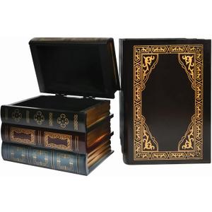 2 Pack Decorative Book Boxes Wooden Antique Book Decorations Vintage Book Storage Box (Style A)
