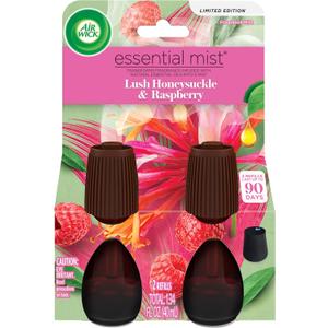 Air Wick Essential Mist Refill, 2 ct, Lush Honeysuckle & Raspberry, Essential Oils Diffuser, Air Freshener