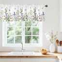 Spring Wildflower Green Leaves Valance for Windows,Window Treatment Curtains Rod Pocket Sheer Small Short Valance for Kitchen Bathroom Laundry Basement,2 Panels,42Wx12L inch,Watercolor Floral