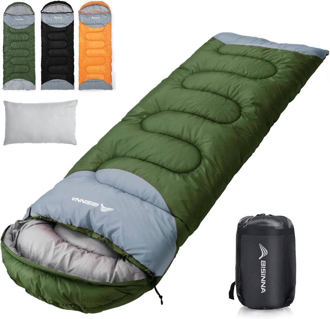 BISINNA 0 Degree Winter Sleeping Bags(480GSM) for Adults-Cold Weather Camping Sleeping Bag-Comfortable Warm Portable Sleeping Bags with Pillow Compression Sack for Backpacking Hiking Outdoor, 2.3kg Left Zipper
