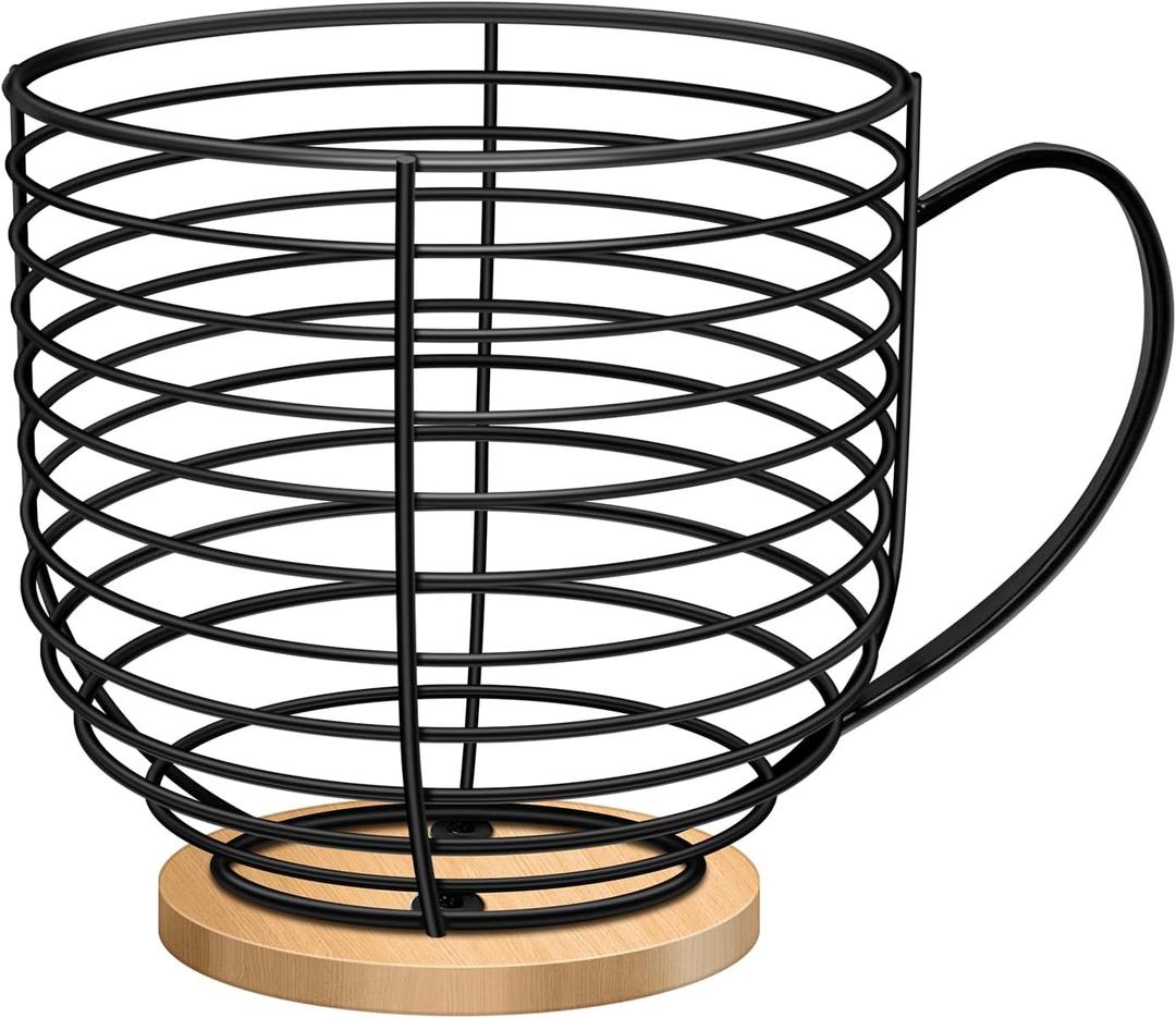BYTEAIDREX Coffee Pod Holders for Counter - K Cup Holders for Counter - Coffee Pods Storage Organizer - Bar Accessories - Large Capacity Black Wire Kup Storage with Wooden Base.