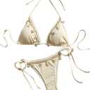 Verdusa Women's Sexy Halter Triangle Tie Side Bikini Set Ribbed Swimsuits 2 Piece Bathing Suit (Large, Beige)
