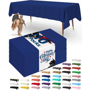 Pureegg Plastic Table Cloth Disposable 10 Pack, 54 x 108 Inch Table Cloths, Patriotic Decorations, Thanksgiving, Veterans Day Tablecloths, Rectangle, Plastic Cover, Leakproof & Sturdy, Navy Blue