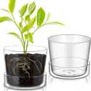 2 Sets 6 Inch Glass Planter with Drainage Hole and Tray Indoor Clear Plant Pots with Saucer Modern Decorative Orchid Glass Pot for Outdoor Flower Plants, As shown
