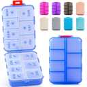 New Foldable & Double Protection Portable Weekly Pill Organizer 2 Times A Day with Etched Labels, AM PM 7 Day Week Medicine Box, Daily Travel Pill Case Dispenser for Vitamin, Supplement - Clear Blue