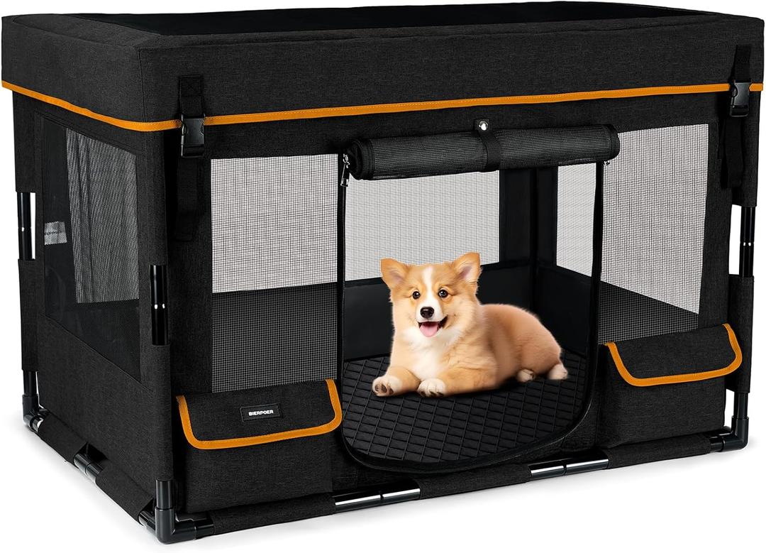 Durable Dog Playpen with Iron Frame, Heavy-Duty Pet Tent with Waterproof Base & Mesh Sides for Indoor Outdoor Use, Black