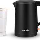 Dezin 0.8L Electric Kettle, Small Electric Kettle with Double Wall Construction, 304 Stainless Steel Electric Tea Kettle for Business Trip, Portable Travel Kettle with Auto Shut-Off (Without Cup) (Black)