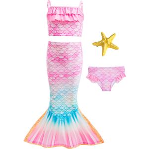 JkidINSP Little Girls 4pcs Swimsuit Bathing Suits Bikini Set with Princess Skirt for Kids Toddler Swimwear for 2-3 Years Pink