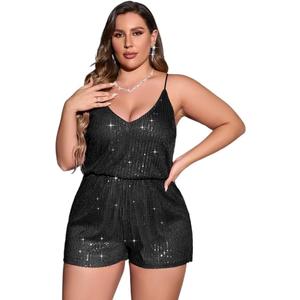 NALUMA Women's 2024 Summer Casual Long Jumpsuits Sleeveless Sequin Cami Romper, Medium