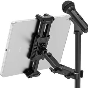 iPad Holder for Mic Stand, Extendable iPad Mic Music Stand Mount Holder with C-Clamp, 360 Rotation Adjustable Tablet Microphone Mount Holder for All 4.7-13.5" Tablet & Smartphones