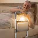 Adjustable Bed Rails for Elderly Adults with Night Light & Bag, Bed Assist Rail with Double Crossbar, Bed Railings Protects Seniors from Falling