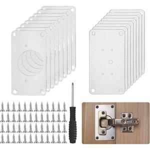 16Pcs Cabinet Hinges Repair Plates, Cabinet Doors Hinge Repair Kit Stainless Steel Furniture Cabinet Drawer Window Repair Plates with Screwdriver