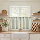 jinchan Striped Linen Kitchen Curtains 20 Inches Length Tier Curtains Farmhouse Modern Cafe Style Small Window Treatments Airy Light Filtering Rod Pocket for Living Room Bathroom 2 Panels Sage Green