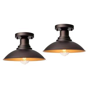 GOLDHILL 10.5" Outdoor Semi Flush Mount Light 2 Pack, Bronze & Gold Metal Ceiling Fixture Set, Rust-Proof Powder Coated Exterior Lighting for Porch, Garage & Hallway
