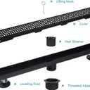 Linear Shower Drain, 40 inch Black Drain with Removable Grate Cover, Brushed 304 Stainless Steel Shower Floor Drain, Linear Drain with Hair Strainer and Adjustable Feet