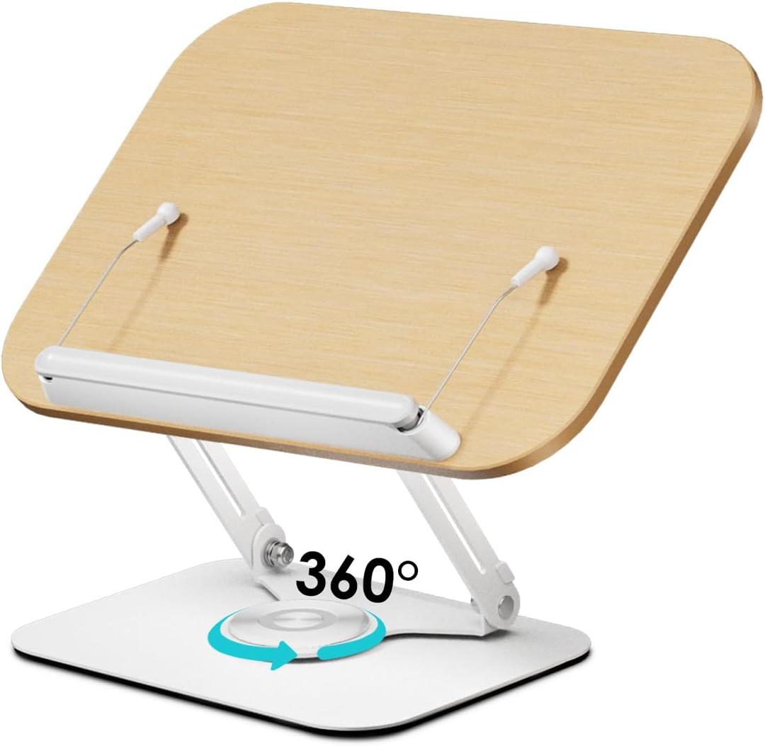 Viozon Book Stand for Reading,Book Holder, Height&Angle Adjustable, 360 Rotating Base, Foldable and Portable, Lightweight for Office, Kitchen, School Textbook, Recipe, Magazine,Kindle,Tablet LW