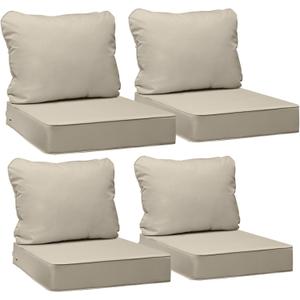 AAAAAcessories Outdoor Seat Cushions for Chairs, Fade-Resistant, Waterproof Patio Furniture Replacement Cushions, 21" x 21" x 3" + 21" x 17", Set of 4, Beige