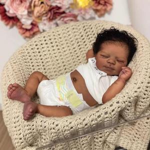 Reborn Baby Dolls Silicone Full Body Black Boy 19 Inch Lifelike Sleeping Baby Doll Poseable Realistic Newborn Baby Dolls African American Reborn Doll with Hair Gift Toys for Kids Age 3+ Girls