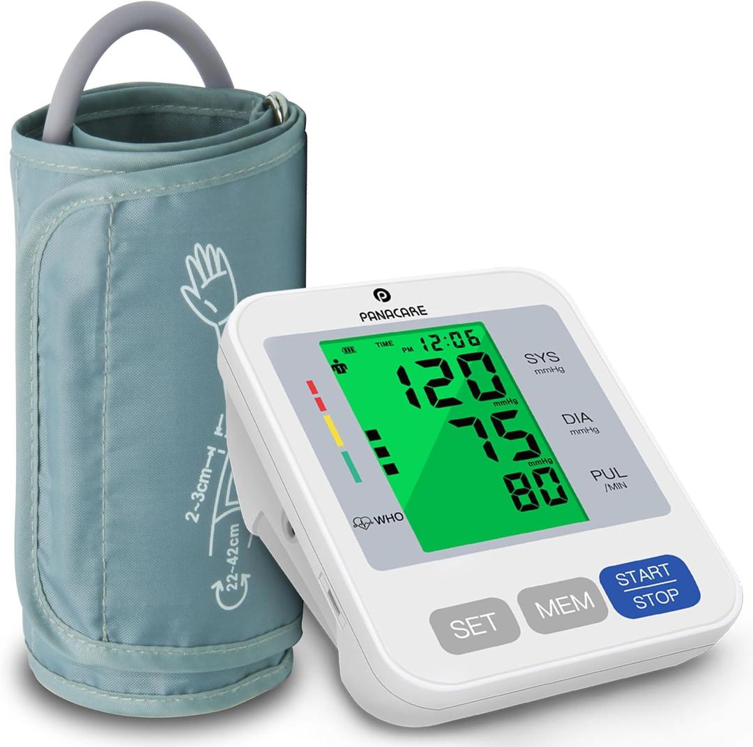 P PANACARE Blood Pressure Monitor, Upper Arm BP Machine for Home Use, 299 Memory, 3.4" Large Backlit Display, Adjustable Cuff (816 inches), Gray