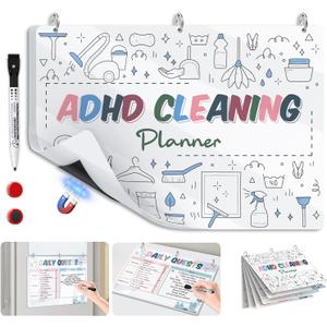 Cleaning Planner for Adults Low-Overwhelm Reusable Cleaning Schedule and Checklist, Magnetic Visual Chore Chart for Fridge to Build Cleaning Habits ADHD Cleaning and Organizing Planner - 8.3" x 11.7"