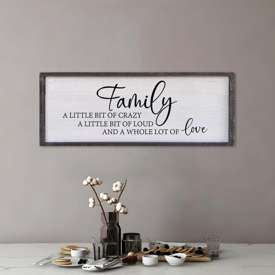Family A Little Bit Of Crazy Sign Wall Decor 40"15" Rustic Farmhouse Living Room Large Soild Wood Framed Hallway Hanging Sign Aesthetic Inspirational Quotes Entryway Home Wall Art (Black)