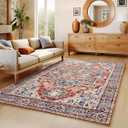 AMADA HOMEFURNISHING 5x7 Area Rugs, Washable Living Room Rug Low-Profile with Non-Slip Backing & Durable Edge Binding, Vintage 5x7 Rugs for Living Room, Bedroom, Dinning Room