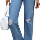 OFLUCK Women's Wide Leg Jeans Mid High Waisted Boyfriend Jeans Straight Leg Loose Fit Denim Pants (Brown, S)