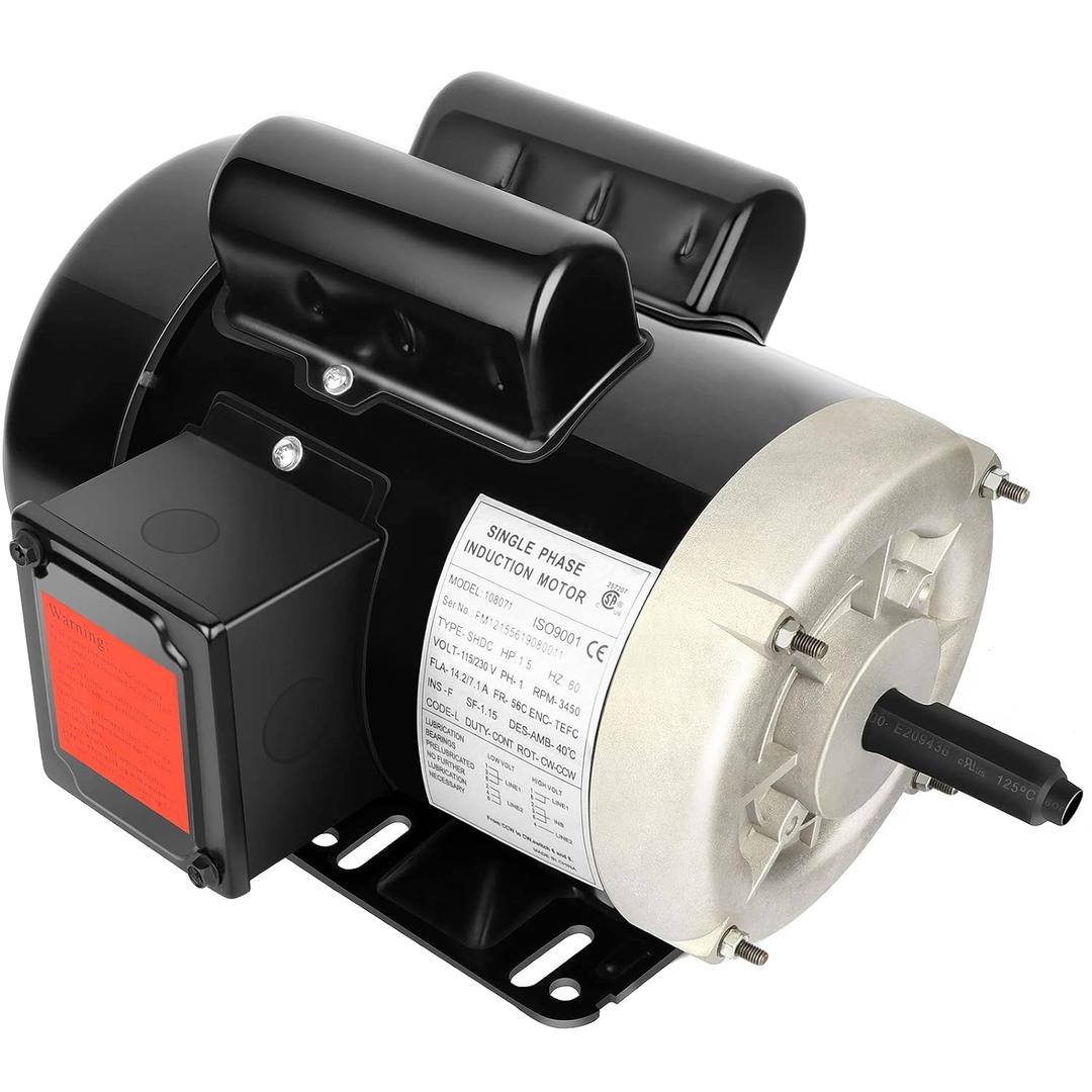 1.5HP Electric Motor 3450RPM General Purpose Single Phase Motor 115/230V 56 Frame 5/8 Shaft Diameter CW/CCW TEFC 2Pole