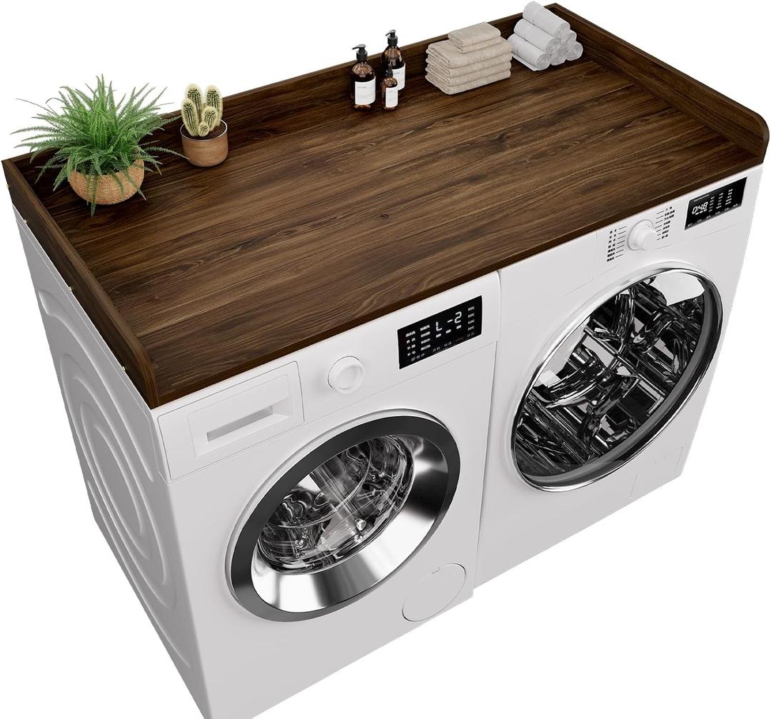 Washer Dryer Countertop, 27.5 x 54 Inch Washer and Dryer Countertop for Laundry Room Organization with Edge Wooden, Walnut