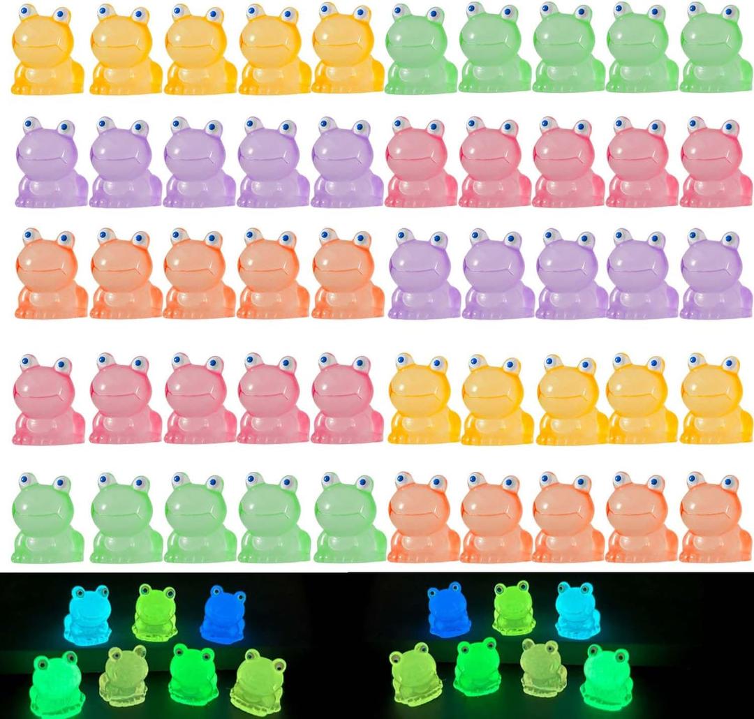 50 Pcs Luminous Mini Resin Frogs, Little Frogs Figures Glow in The Dark,Miniature Animals Figurines, Tiny Animal to Hide, Micro Landscape Ornaments, Dollhouse Mini Garden Accessories