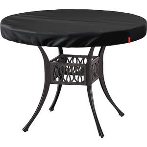 SoloToo Outdoor Round Table Cover Waterproof UV-Resistant for 36 Inch Diameter Patio Tables - Heavy Duty Weatherproof Table Top Protector with Elastic Hem (Black)