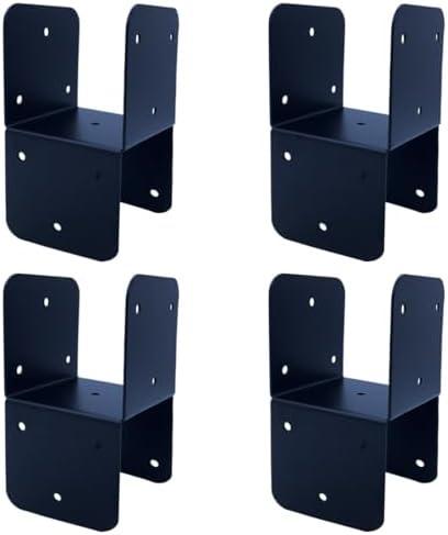 Jouray 4 Pcs Black 4x4 Deck Post Caps & Tie Brackets, 14 Gauge Steel Post Anchor Connectors for Metal to Wood Posts