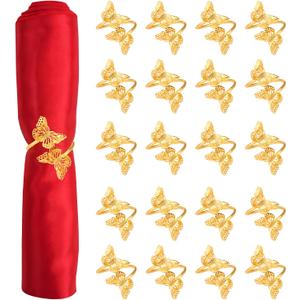 RETON 20 PCS Napkin Rings Set, Metal Butterfly Napkin Holders for Dinner, Double Butterflies Napkin Buckle for Wedding Holiday, Table Decoration, Party Supplies Thanksgiving Christmas (Gold)