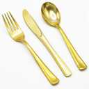 153 Pack Gold Plastic Silverware - Heavy Duty Gold Silverware Set - 51 Forks, 51 Knives, 51 Spoons Plastic Cutlery Disposable Utensils Set for Holiday, Party, Dinner, Wedding Gathering