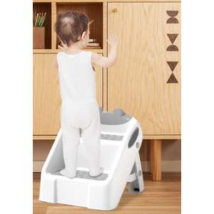 Step Stool for Toddlers, Toddler Step Stool for Bathroom Sink, Foldable Non-Slip Kids Stool with Handle, 2 Step Stools for Kids, Toddler Stool for Kitchen Bedroom Counter Sink (Grey) (Gray)