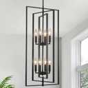 Entry Chandeliers for High Ceilings 8 Lights Black Farmhouse Chandelier Lantern Tiered Light Fixtures Rustic Industrial Hight Ceiling Lighting for Entryway Living Room Kitchen Staircase