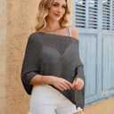 WeciBor Women's Sheer Poncho Tops Lightweight Shrug Pullover Knit Bolero Sweater Cover Up Beachwear for Beach Clothing (Black)