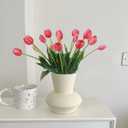 15 Pcs Deep Pink Artificial Tulips Fake Flowers, Premium Latex Lifelike Texture, UV Resistant Waterproof Faux Tulip Bouquets with Snap-on Petals for Outdoor, Home, Wedding Decor