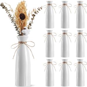 10 Pcs White Ceramic Vases Bulk 7.28" H Dried Flower Vase for Centerpieces Farmhouse Home Decorative Gift for Boho Rustic Table Centerpieces Modern Home Party Decor