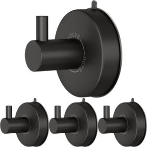 DGYB Black Suction Cup Hooks for Shower Set of 4 Bathroom Towel Hooks for Wall SUS 304 Stainless Steel Vacuum Hooks for Loofah 15 LB Glass Shower Door Hook