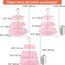Tosnail 3-Pack 3 Tiers Plastic Cupcake Dessert Stand, Tiered Serving Trays with Gold Rod, Candy Pastry Holders for Baby Shower, Wedding and Party, Pink Plates