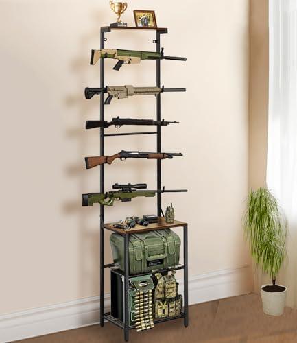 Indoor Gun Racks for Wall Mount, Rifle Rack and Shotgun Floor Stand with Pistol Holder, Floor Gun Display Stand, Airgun Rifle Holder Hunting Gun Shelf for Garage Shop (Reference Page Instructions