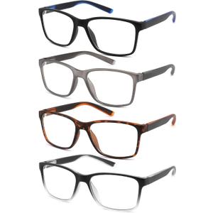 Blue Light Blocking Reading Glasses for Men 4-Pack Stylish Computer Readers with Spring Hinges,Anti Glare/Eye Strain Filter UV Ray Lightweight Reader Eyeglasses,+1.0 Magnification Strength