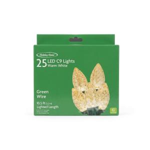 25 LED C9 Lights Warm White, Green Wire, 10.5ft, Lighted Length 