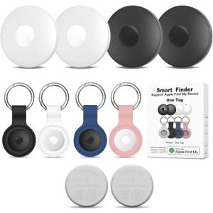 Air Tracker Work with Apple Find My App (iOS Only), 4-Pack Bluetooth + UWB Smart Tag, Include 2pcs Extra Replaceable 2032 Batteries, Silicone Case, Item Locator Finder for Keys Vehicles Luggage Bags