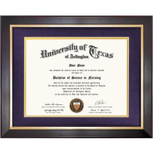 GMFrames 8.5x11 Wood Diploma Frame with Purple Mat or Display 11x14 Certificates without Mat,Tempered Glass,Deep Brown Finish with Gold Trim