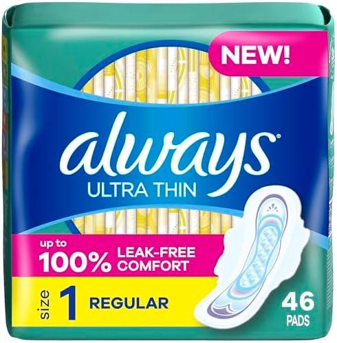 Always Ultra Thin Pads with Wings, Size 1, Regular, 88 Count