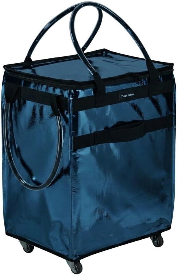 Reusable Grocery Bag On Wheels Large Capacity Shopping Trolley Foldable Rolling Tote Bag with Heavy Duty Handle for Travel (Navy Blue, Large)